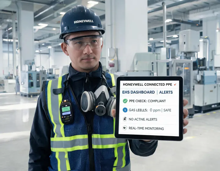 Industrial worker using connected PPE dashboard