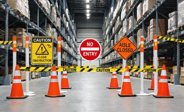Traffic cones and facility safety signs