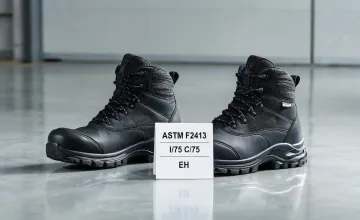 Safety boots on industrial floor